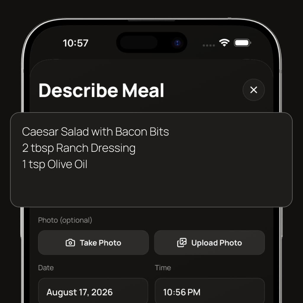Describe meal screen with Caesar salad details