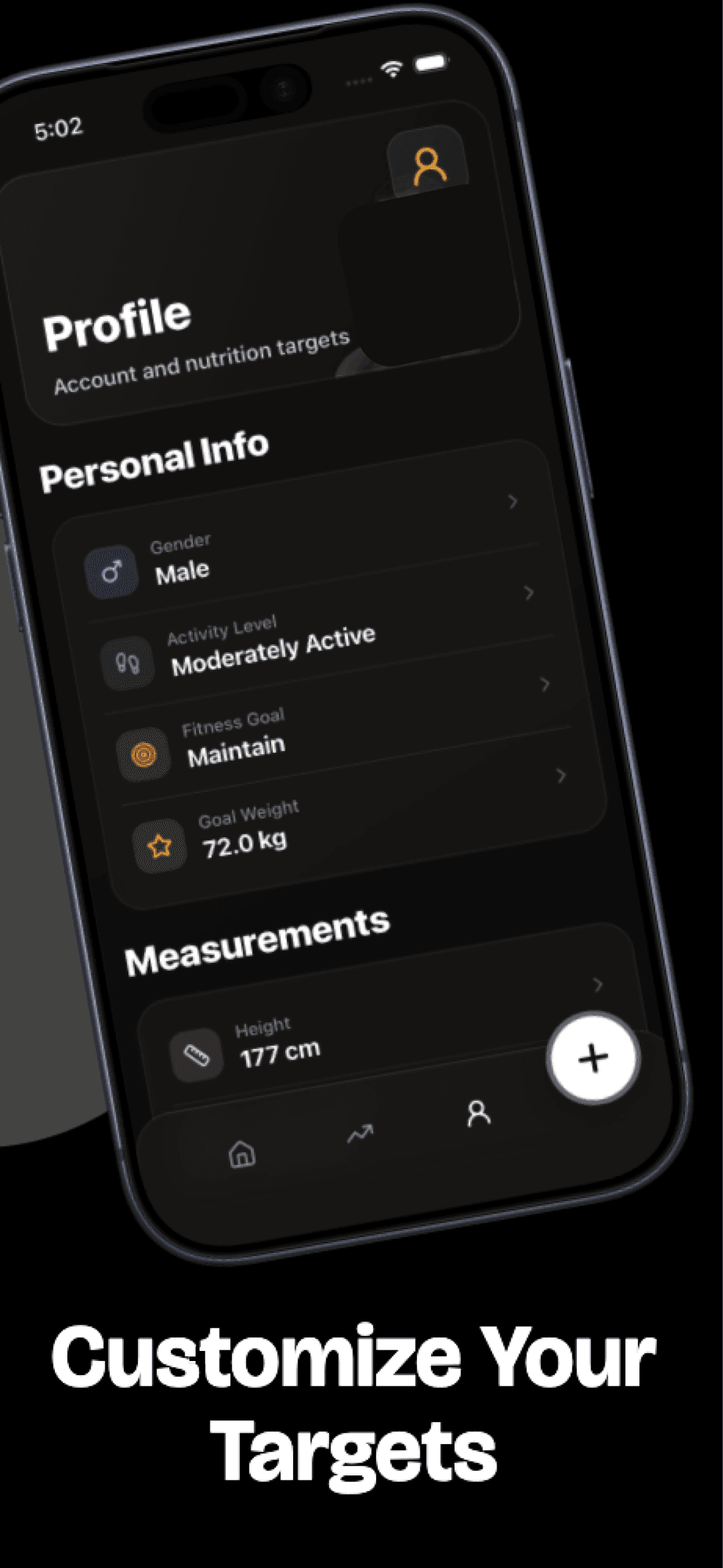 macro calorie targets and streak progress screen