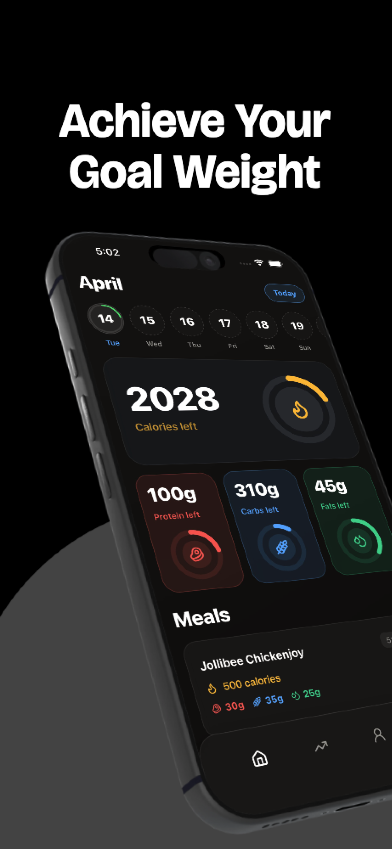 macro dashboard and daily nutrition summary screen