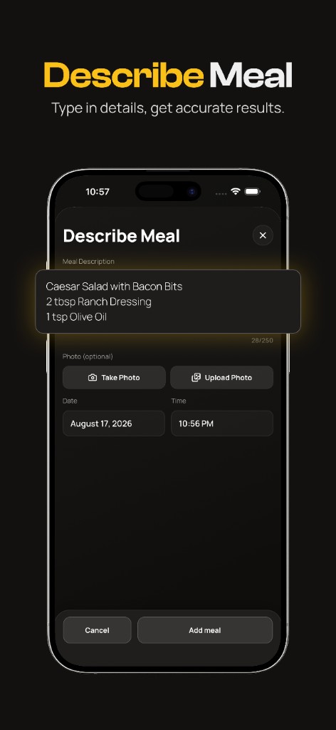 Describe meal screen with typed ingredients